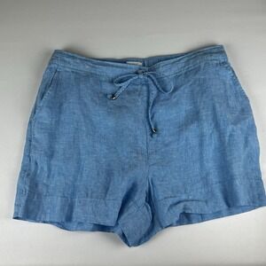 Cynthia Rowley Blue Linen Blend Drawstring Shorts Womens Size XL